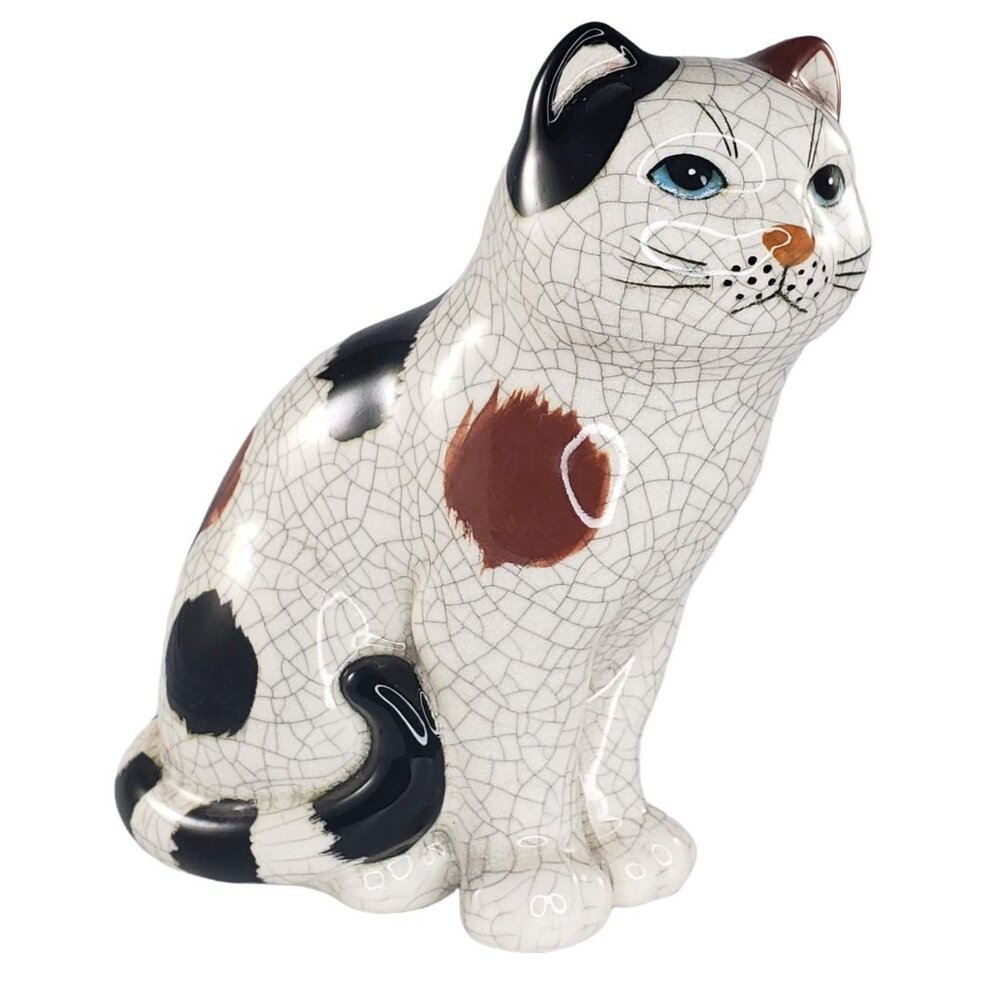 Vintage Geo Z. Lefton Calico Cat Figurine 1985 Number H05295 Crackle Glaze